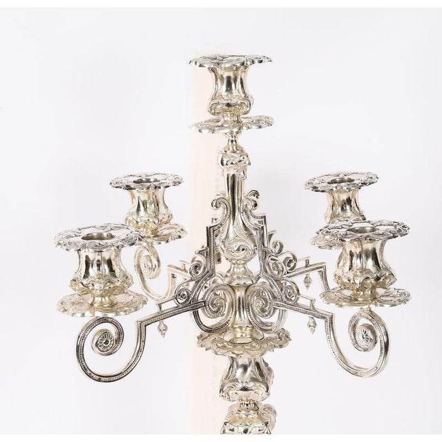 Antique Swedish Silver-Plated 5-Light Candelabras by A.G. Dufva, 19th Century, Set of 2 For Sale - Image 3 of 16