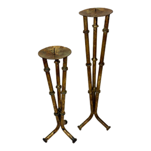 Vintage Italian Style Hand-Gilt Faux Bamboo Pricket Candle Holders - A Pair - Newly Painted