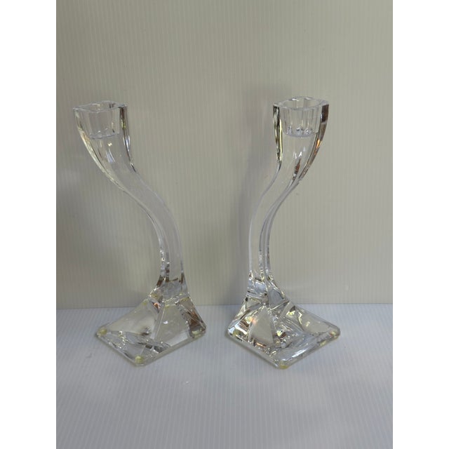 Nachtmann Germany Vintage 1980s Elegant "Duetto" Crystal Carved 8" High Candleholders Set of Two(2) For Sale - Image 13 of 18