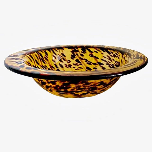 Amber Vintage Italian Murano Style Amber Tortoise Shell Glass Large Serving Bowl / Centerpiece For Sale - Image 8 of 8