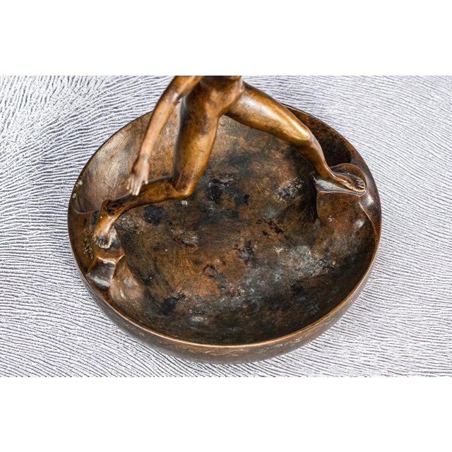 Art Deco Antique Bronze Artist Signed Nude Female Form Sculpture Statue Bowl Catchall Dish For Sale - Image 16 of 17