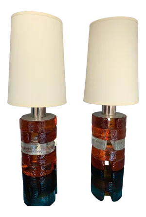 1970s Pressed Glass and Metal Lamps by Biancardi Italy - a Pair