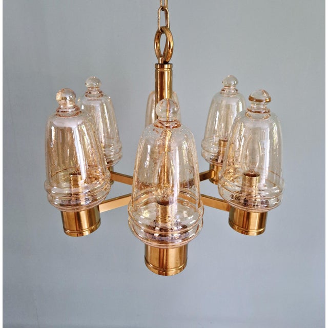 1970s Brass Chandelier with Amber Bubble Glass Globes, 1970s For Sale - Image 5 of 18