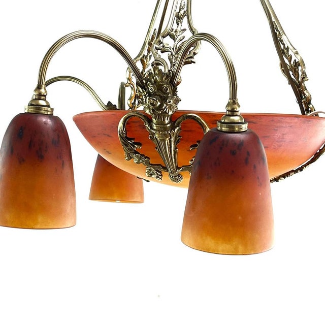 Art Deco Chandelier in Bronze by Schneider, 1930s For Sale - Image 4 of 14