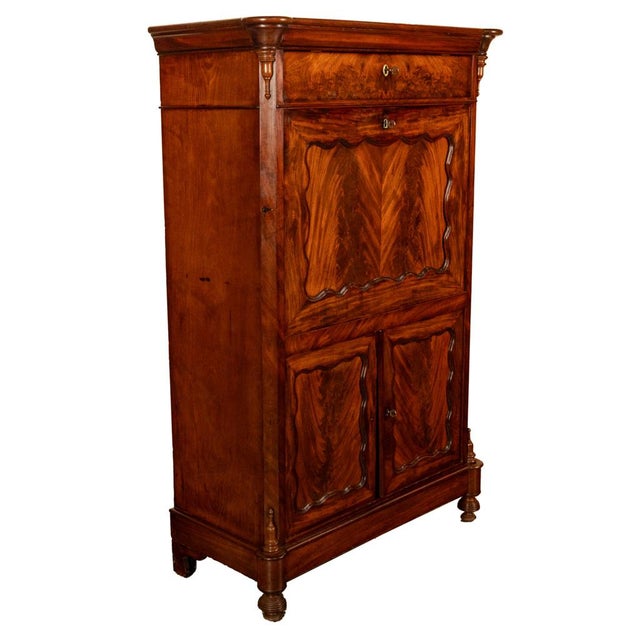 Antique Austrian Flame Mahogany Biedermeier Secretary Desk Cabinet Chest 1860 For Sale - Image 4 of 18