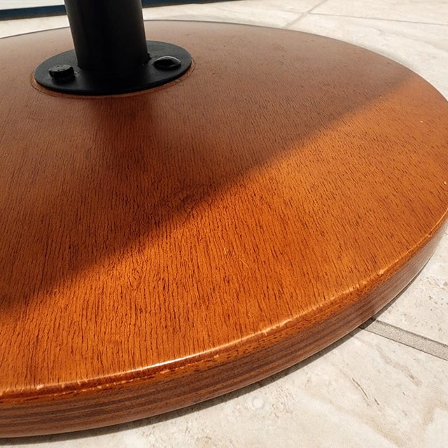 Black Vintage MCM Black Faux Leather Round Wood Base Footstool For Sale - Image 8 of 9