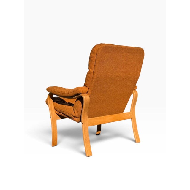 Orange Pair of Mid-Century Modern Bentwood Lounge Chairs | Scandinavian Style | New Burnt Orange Tufted Upholstery | C. 1970s For Sale - Image 8 of 10