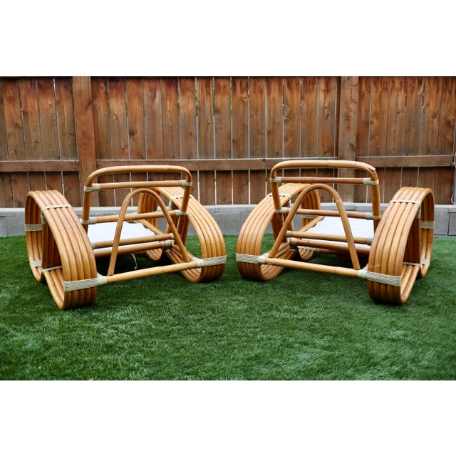 Mid-Century Modern Pair of Mid-Century Modern Bamboo Rattan 5-Strand Pretzel Chairs | Paul Frankl Style For Sale - Image 3 of 10