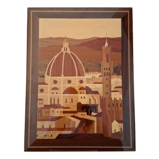Handcrafted Wood Inlay Panorama of Florence, Brunelleschi Dome, 1980s For Sale