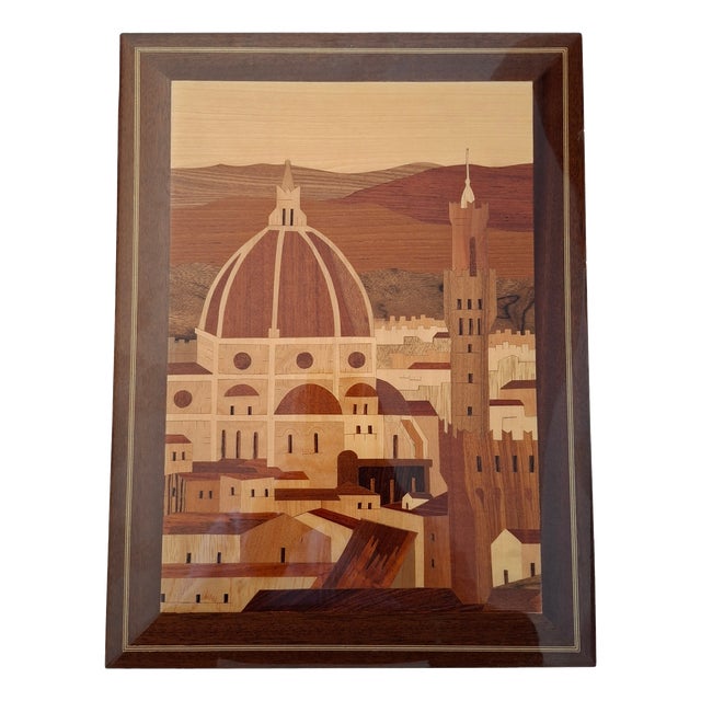 Handcrafted Wood Inlay Panorama of Florence, Brunelleschi Dome, 1980s For Sale