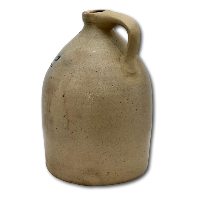 Unusual Antique American Blue Flower Decorated 2 Gallon Jug With Otsego New York Stoneware Merchants Name & Info Circa 1870s For Sale - Image 11 of 18