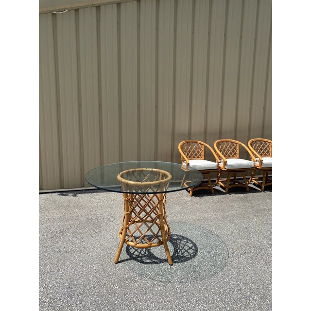 Vintage Bamboo Patio Dining Set with 4 Swivel Chairs and Tempered Glass