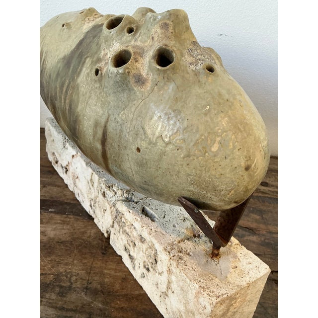 Sand Vintage Original Abstract Studio Pottery Sculpture on Coquina Block Plinth For Sale - Image 8 of 12