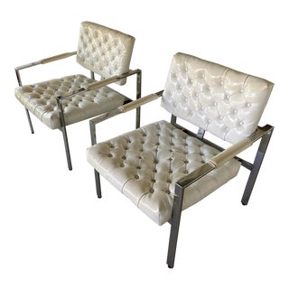 Mid-Century Modern Milo Baughman White Vinyl Armchairs - a Pair For Sale