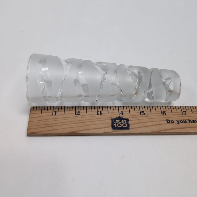 VTG Modernist Pair Crystal Taper Candle Holders Clear/Frosted Wavy Skandi 7" (Has Been Attributed to Jg Durand) For Sale In San Diego - Image 6 of 7