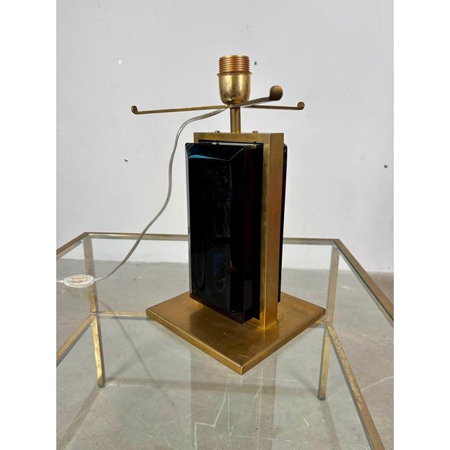 Elegant Brass and Glass Table Lamp Base, Italy, 1980s An elegant, original 1980s table lamp base crafted from brass and...