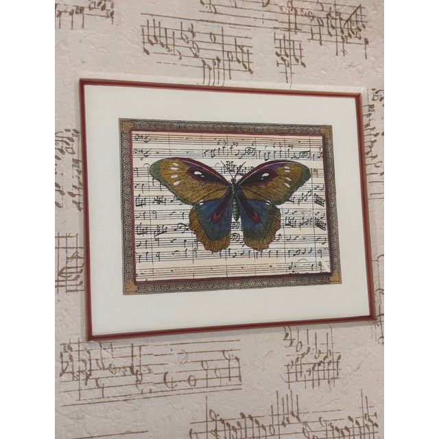Late 20th Century Pair of John Richard Collection Butterfly Music Sheet Framed Art For Sale - Image 5 of 12