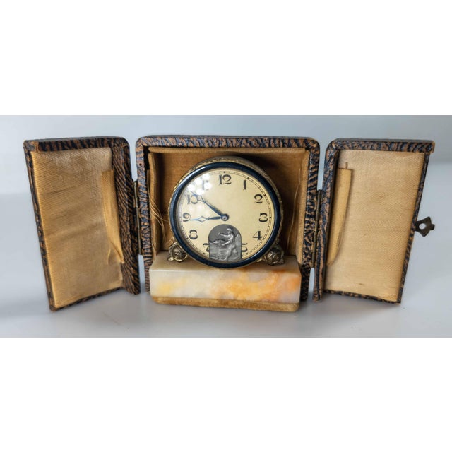 We are selling this cool miniature Art Deco style clock. This clock is attributed to Swiss manufacturer Fabr Suisse. The...