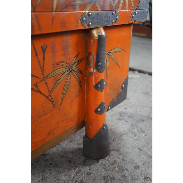 1980s Maitland Smith Japanese Meiji Style Red Lacquered Bamboo Motif Coffee Table 48" For Sale - Image 12 of 14