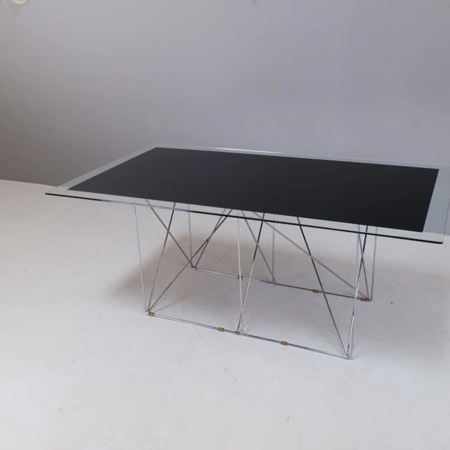 Postmodern Dining Table in Chrome-Plated Steel and Glass from Max Sauze Studio For Sale - Image 3 of 8
