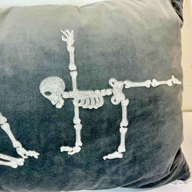 1990s Vintage Boho Chic Skelton Yoga Lumbar Decorative Halloween Pillow, Feather-Down For Sale - Image 12 of 15