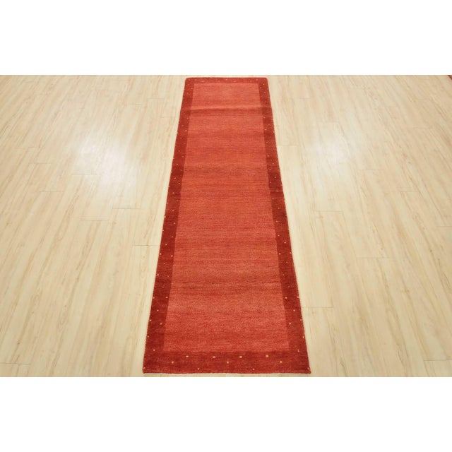 Contemporary Gabbeh Runner 2’7” X 8’2” Red Wool Contemporary Hand-Knotted Oriental Rug For Sale - Image 3 of 13