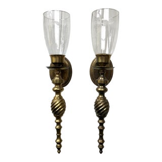 Pair of Wall Candle Sconce Brass Hurricanes For Sale