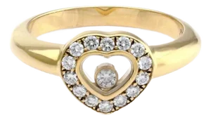 Chopard Happy Diamond 18k Yellow Gold Diamond Bezel Heart Ring With Cert, Size 5