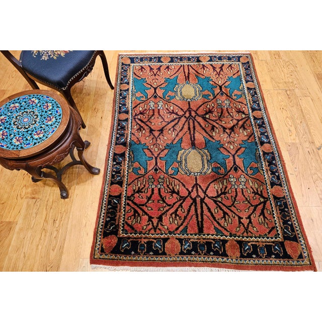1900 - 1909 Vintage Persian Mahal Sultanabad Rug, Hand-Knotted Wool, Geometric Pattern, 4x6, Terracotta & Blue For Sale - Image 5 of 13