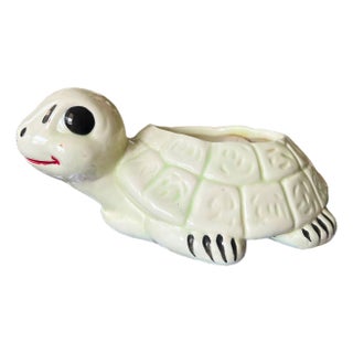 Vintage Hand-Painted Ceramic Turtle Planter – Made in Usa, Mid-Century Figural Cachepot For Sale