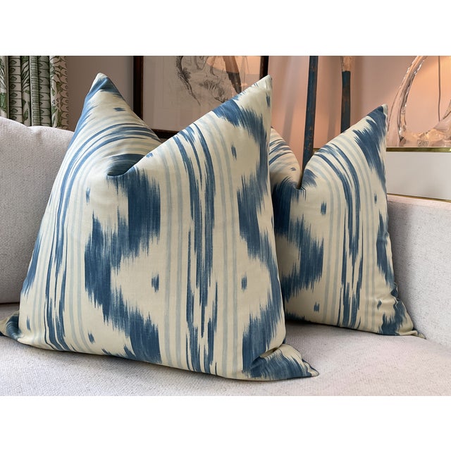 Blue and cream stipple ikat design brought from Pierre Frey. Toile De Nantes from Pierre Frey in blue and cream on the...