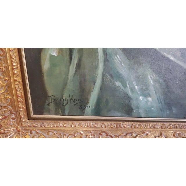 Stunning original French oil painting by renowned listed society painter Bertha Burgkan (1855- 1936). Framed 5" gold-leaf...