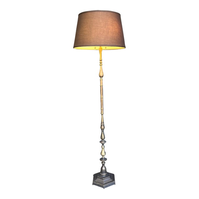 French 1940s Brass and Bronze Floor Lamp For Sale