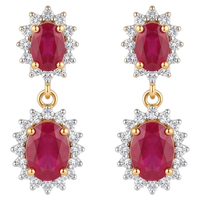 Natural Ruby & Diamond Earring in 14k Gold For Sale - Image 4 of 8