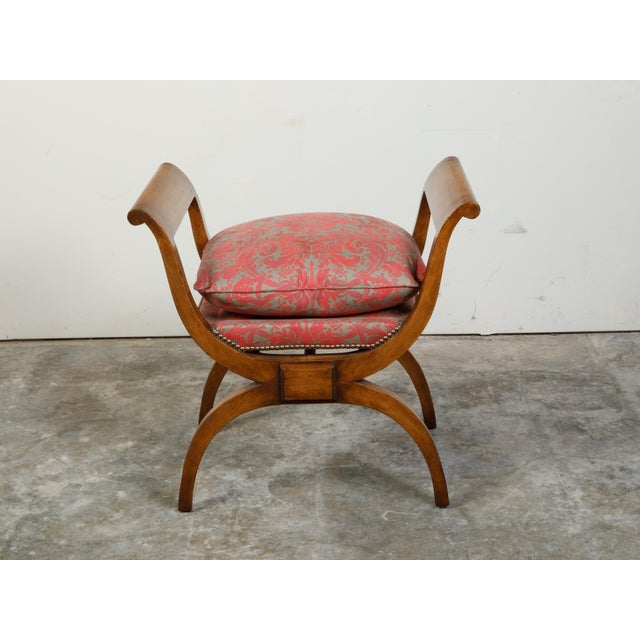 Biedermeier 19th Century X-Form Stool with Out-Scrolling Arms and Cushion For Sale - Image 4 of 11