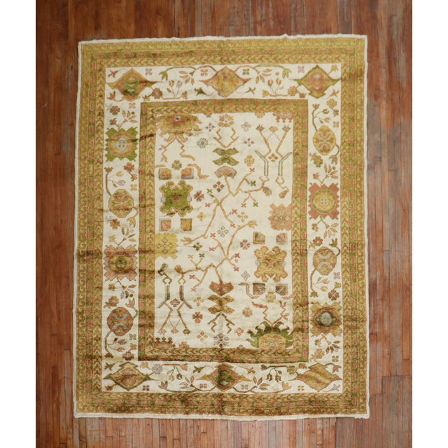 Vintage Inspired Angora Wool Ivory Oushak Rug For Sale - Image 4 of 11