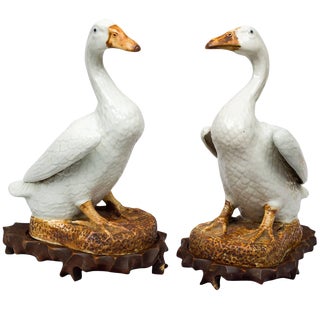 Chinese Porcelain Ducks on Stands - a Pair For Sale