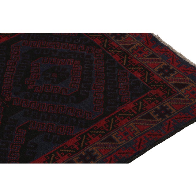 Rug & Kilim’s Baluch Rug in Navy Blue With Red Geometric Patterns For Sale In New York - Image 6 of 8