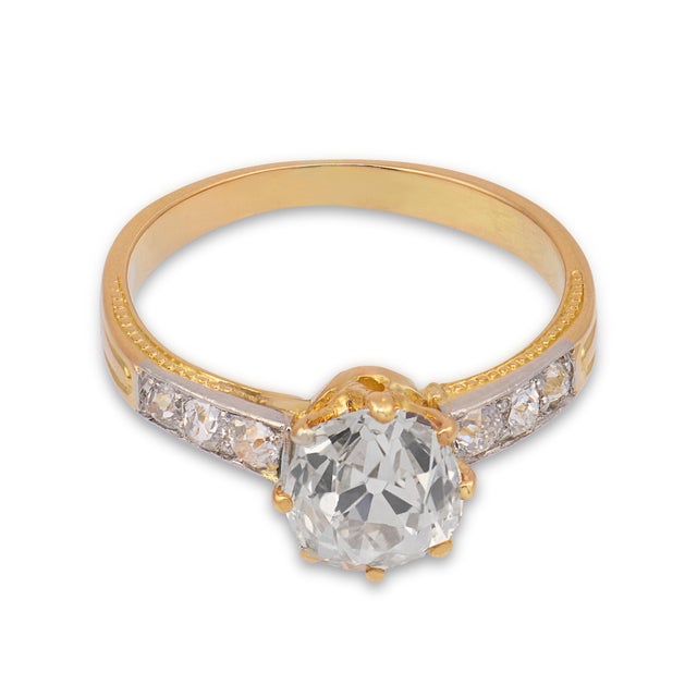 Victorian 19th Century Victorian Gia 1.71 Carat Old Mine Cut Diamond 18k Yellow Gold Engagement Ring, Size 6.75 For Sale - Image 3 of 8