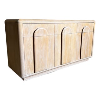 Vintage Blonde Cerused Credenza With Art Deco Detail For Sale