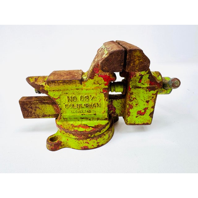 American Vintage Columbian Bench Vise Cleveland Usa Layered Paint For Sale - Image 3 of 11