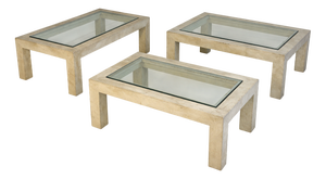 Travertine and Glass Coffee Tables, 1970s, Set of 3
