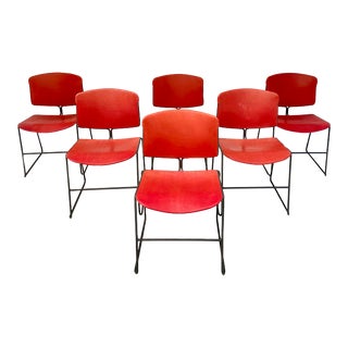 Set of 6 Vintage Steelcase Max-Stacker Red Stackable Modern Chairs For Sale
