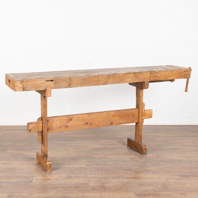 Early 20th Century Rustic Narrow Carpenter's Workbench Console Table For Sale - Image 15 of 15
