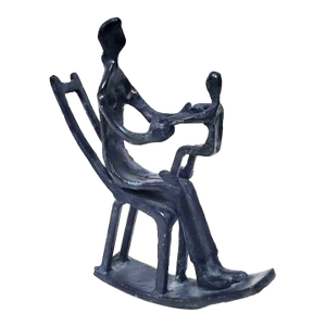 Vintage Cast Metal Mother and Child on Rocking Chair Henry Moore Style- Nursery