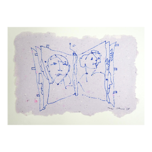 Modernist 1998 Blue Ink Portrait Drawing