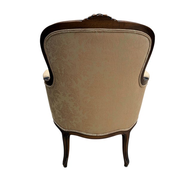 Vintage Louis XV Style Bergère Chair Armchair French Damask Accent Living Room For Sale - Image 12 of 14