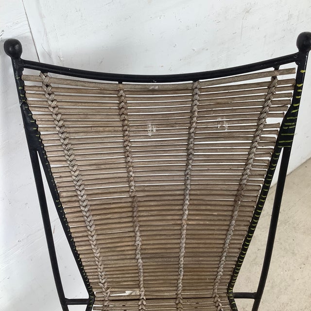Brown Saltman Vintage Wrought Iron & Woven Reed Dining Chair in the Style of Brown Jordan For Sale - Image 4 of 12