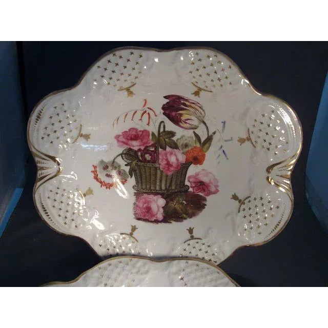 English Early 19th Century English Porcelain Flower Basket Decoration Plates - A Pair For Sale - Image 3 of 6