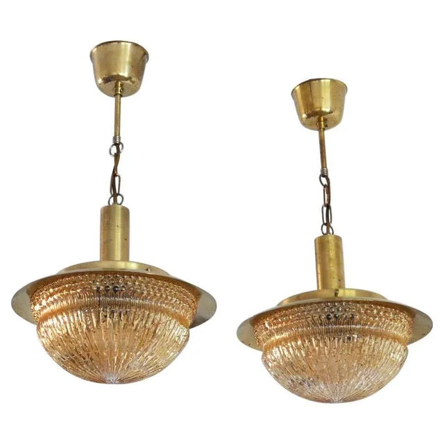 Mid-Century Danish Glass and Brass Chandeliers by Vitrika, Set of 2 For Sale - Image 17 of 17